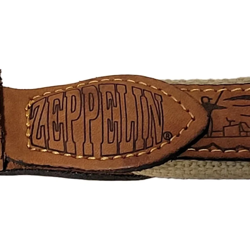 Zeppelin Trout Fishing Belt 42 Men Leather & Canvas Brass Buckle USA Embroidered